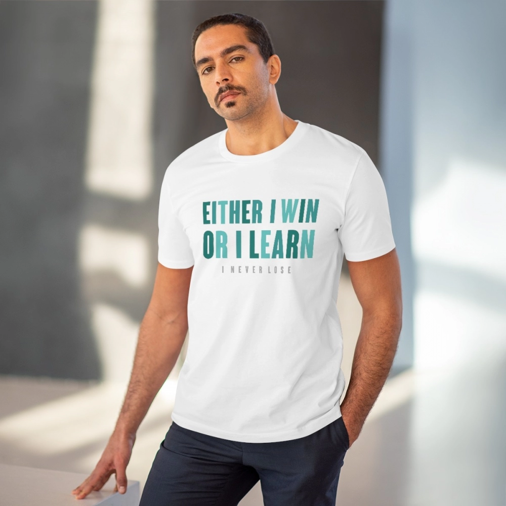 Generic Men's PC Cotton Either I Win Or I Learn Printed T Shirt (Color: White, Thread Count: 180GSM) - Image 6