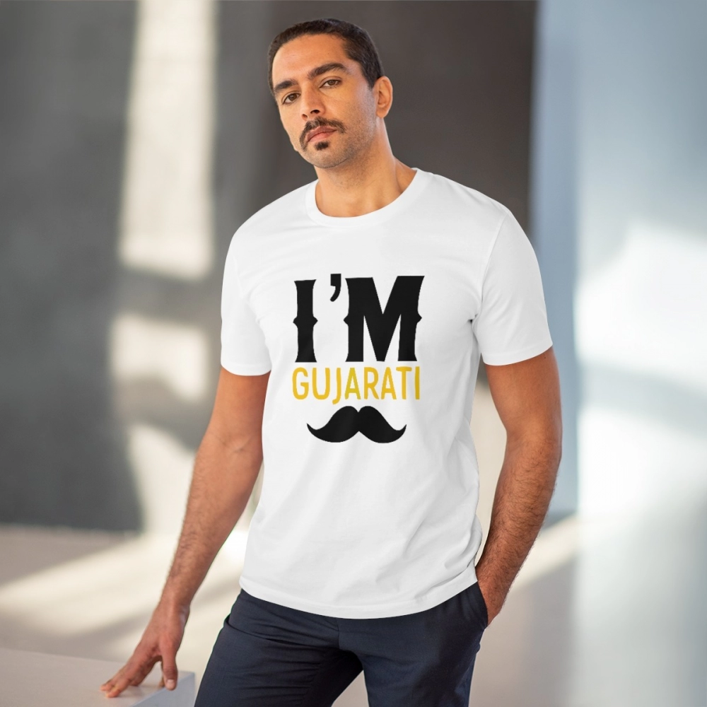 Generic Men's PC Cotton I Am Gujarati Printed T Shirt (Color: White, Thread Count: 180GSM) - Image 6