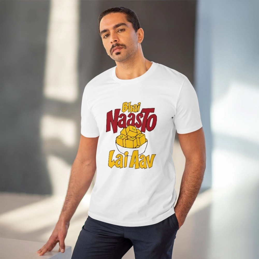 Generic Men's PC Cotton Bhai Nasto Lai Aav Printed T Shirt (Color: White, Thread Count: 180GSM) - Image 6