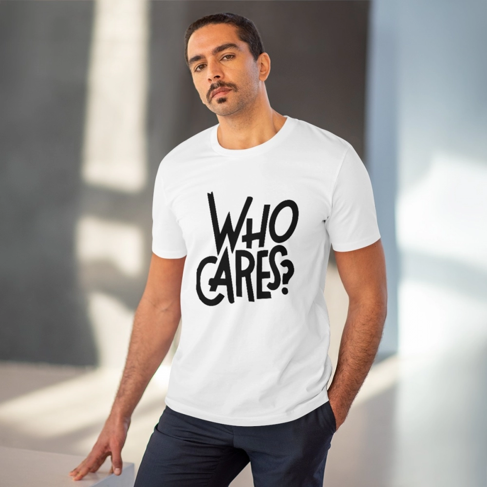 Generic Men's PC Cotton Who Cares Printed T Shirt (Color: White, Thread Count: 180GSM) - Image 6
