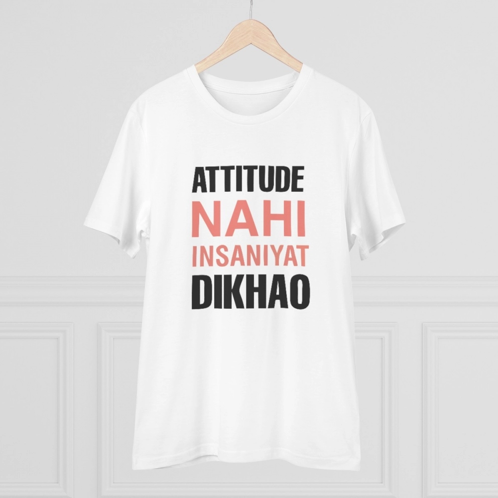 Generic Men's PC Cotton Attitude Nahi Insaniyat Dikhao Printed T Shirt (Color: White, Thread Count: 180GSM) - Image 3