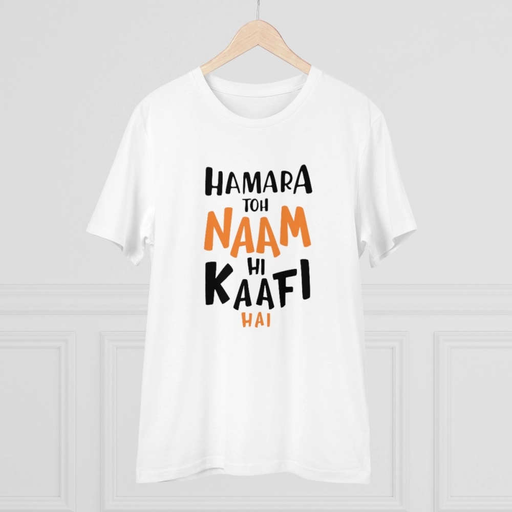 Generic Men's PC Cotton Hamara To Name Hi Kaafi Hai Printed T Shirt (Color: White, Thread Count: 180GSM) - Image 3