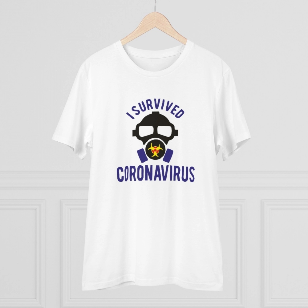 Generic Men's PC Cotton I Survived Coronavirus Printed T Shirt (Color: White, Thread Count: 180GSM) - Image 3