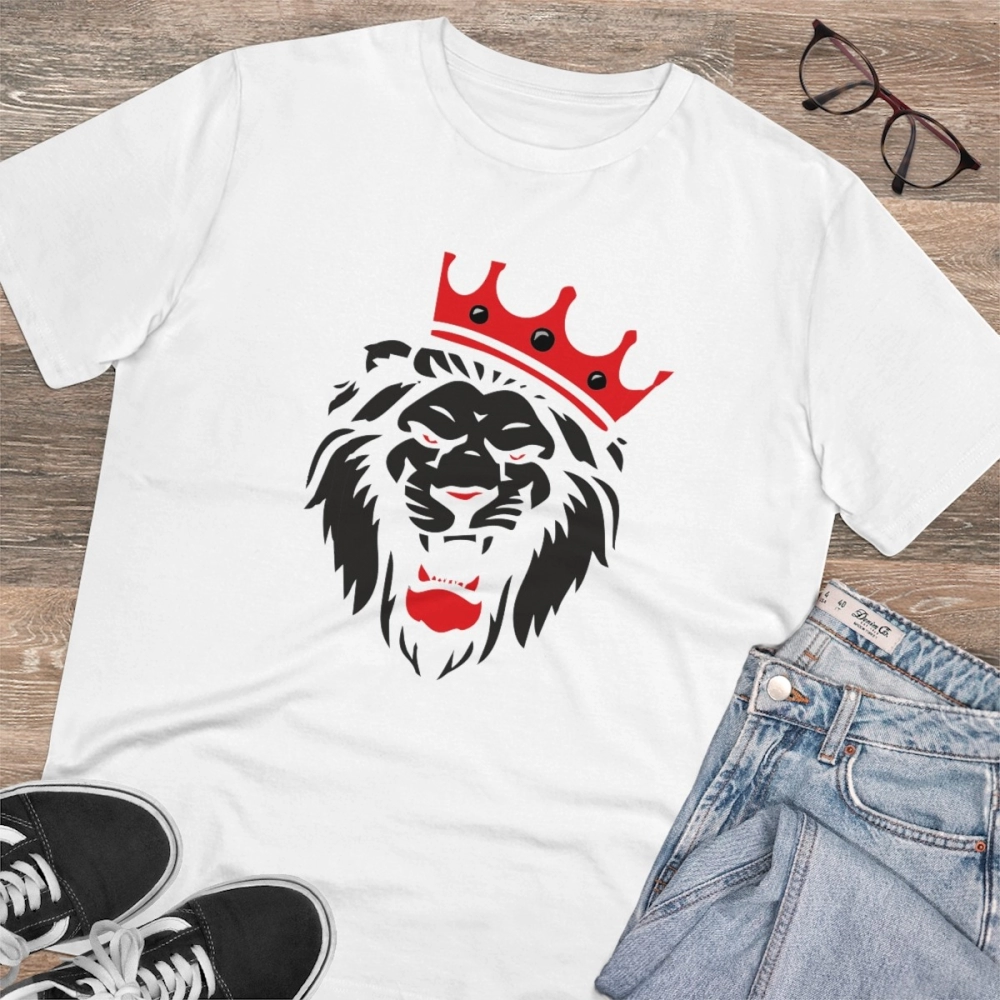 Generic Men's PC Cotton Lion Logo Printed T Shirt (Color: White, Thread Count: 180GSM) - Image 4