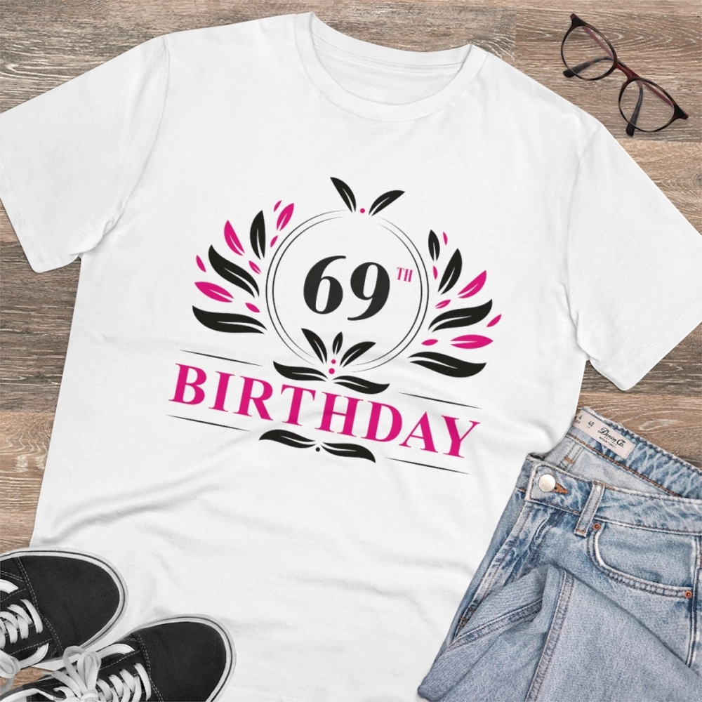 Generic Men's PC Cotton 69th Birthday Printed T Shirt (Color: White, Thread Count: 180GSM) - Image 4