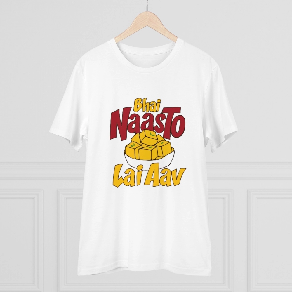 Generic Men's PC Cotton Bhai Nasto Lai Aav Printed T Shirt (Color: White, Thread Count: 180GSM) - Image 3