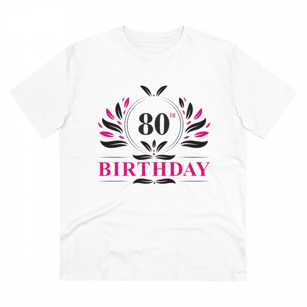 Generic Men's PC Cotton 80th Birthday Printed T Shirt (Color: White, Thread Count: 180GSM)