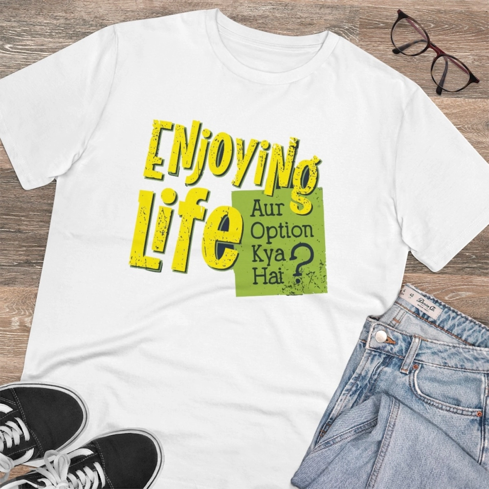 Generic Men's PC Cotton Enjoying Life Printed T Shirt (Color: White, Thread Count: 180GSM) - Image 4