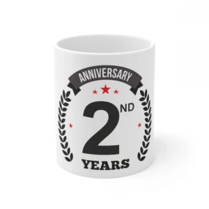 Generic Ceramic 2nd Anniversary Printed Coffee Mug (Color: White, Capacity:330ml)