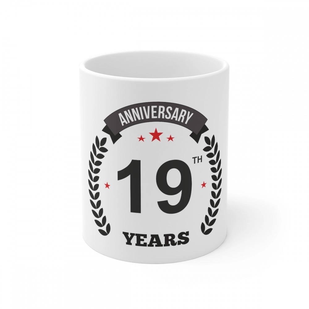 Generic Ceramic 19th Anniversary Printed Coffee Mug (Color: White, Capacity:330ml)