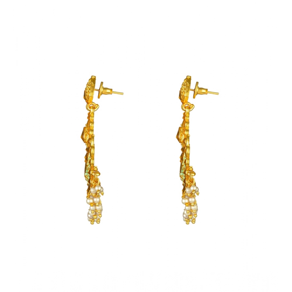 Generic Women's Rose Gold Plated Alloy Kundan Earrings & Mangtikka (Green) - Image 4
