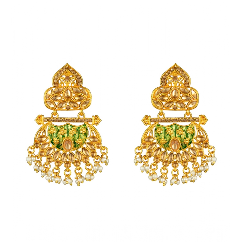 Generic Women's Rose Gold Plated Alloy Kundan Earrings & Mangtikka (Green) - Image 4