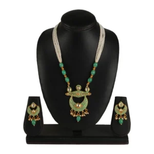 Generic Women's Rose Gold Plated Alloy Necklace & Earings Set (Green)