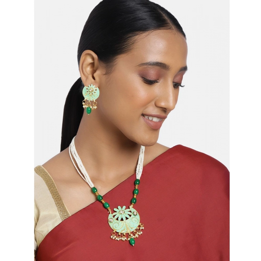 Generic Women's Rose Gold Plated Alloy Necklace & Earings Set (Green) - Image 3