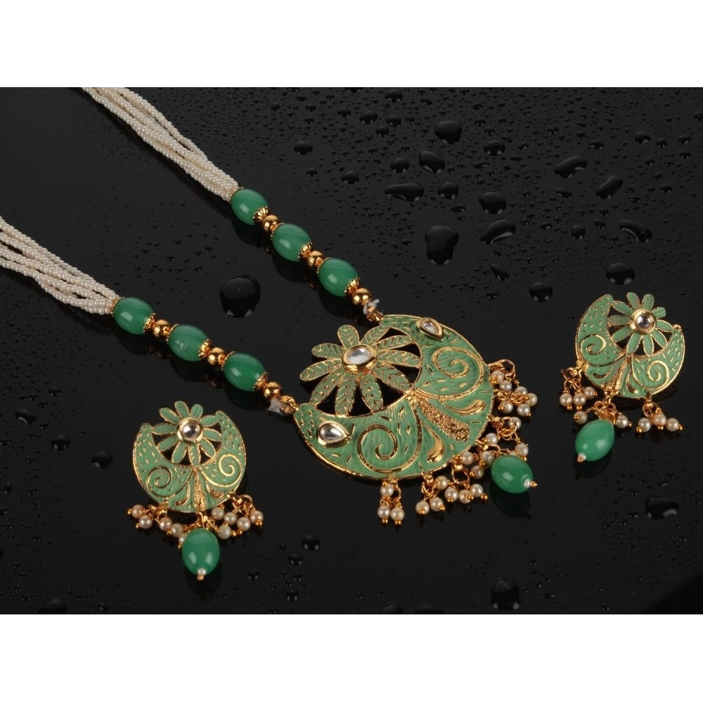 Generic Women's Rose Gold Plated Alloy Necklace & Earings Set (Green) - Image 4