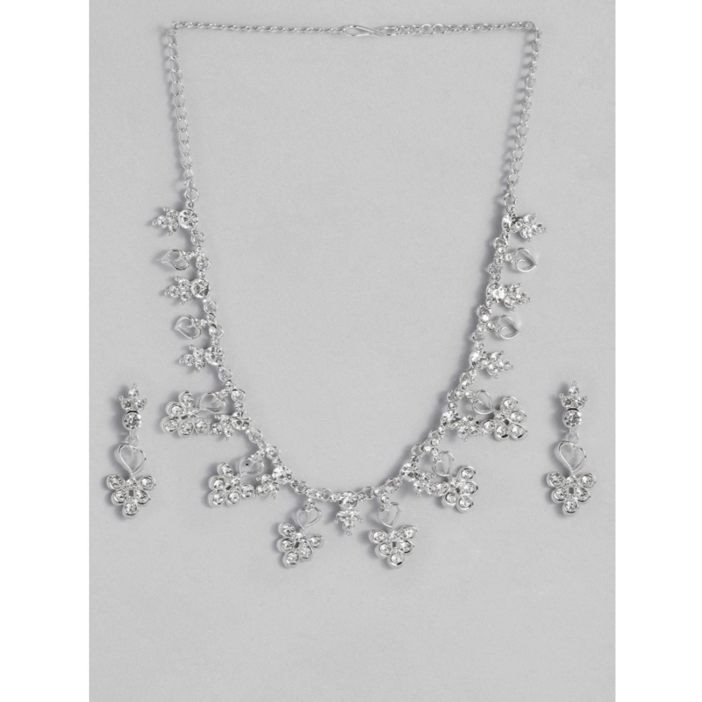 Generic Women's Rose Gold Plated Brass Necklace & Earings Set (Silver) - Image 3