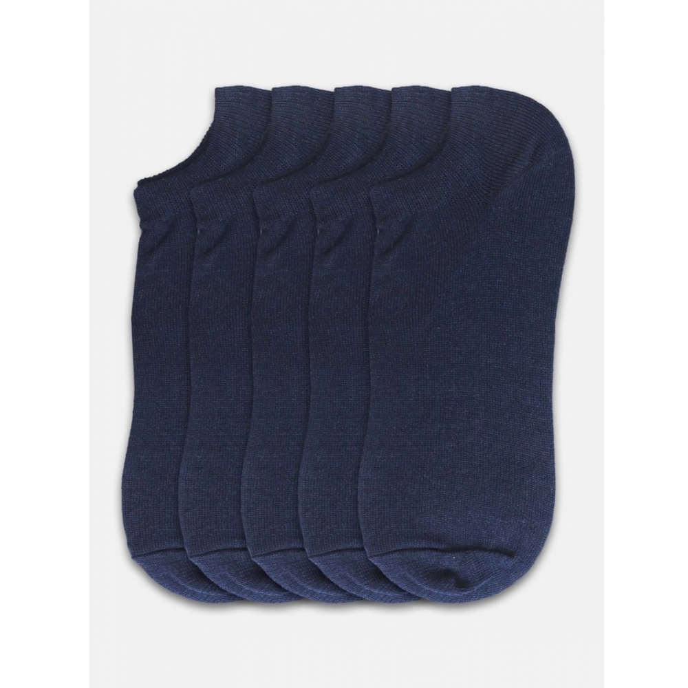 Generic 5 Pairs Unisex Casual Cotton Blended Solid Ankle length Socks (Navy) - Image 3