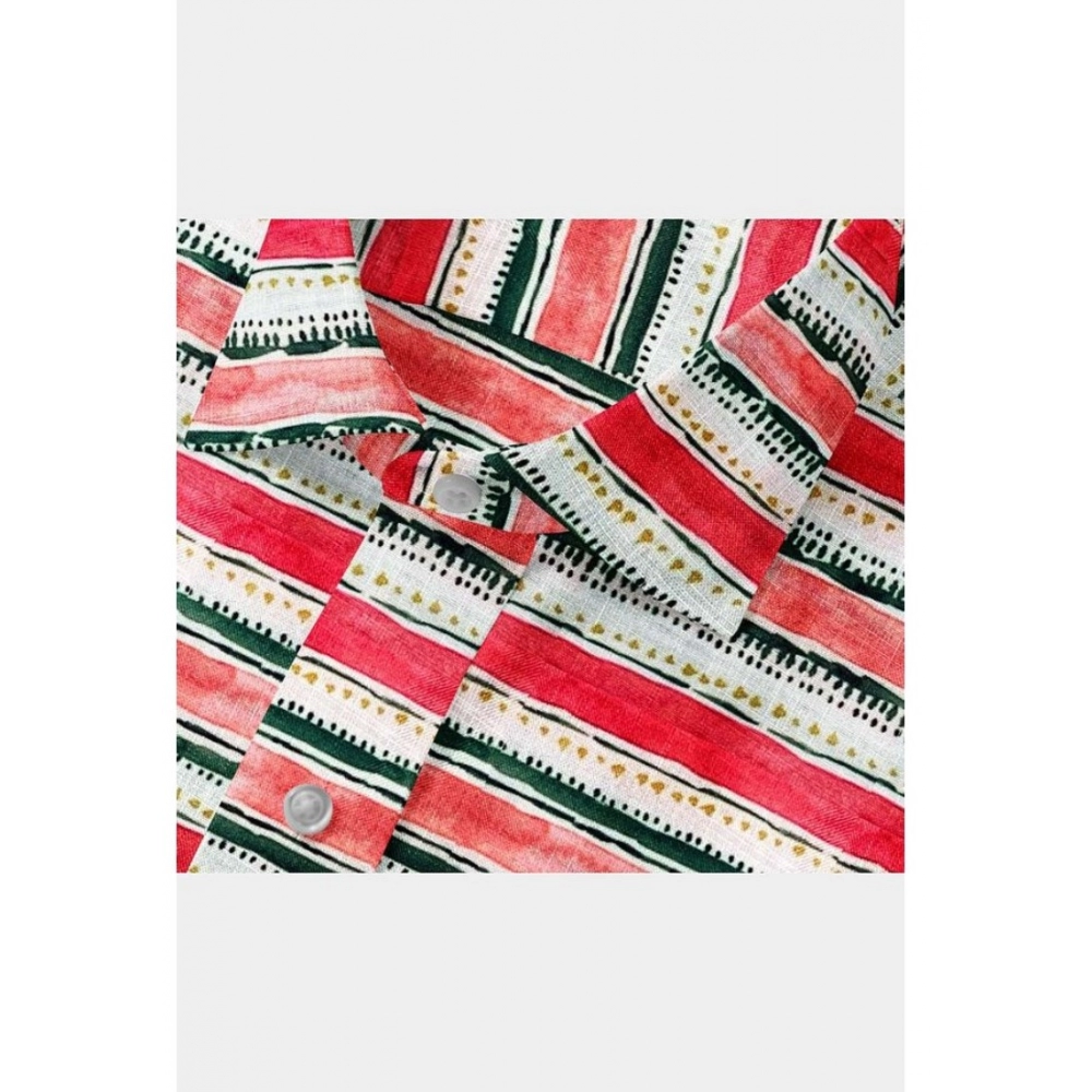 Generic Men's Cotton Blended Striped Full Sleeve Shirt (Red-White) - Image 2