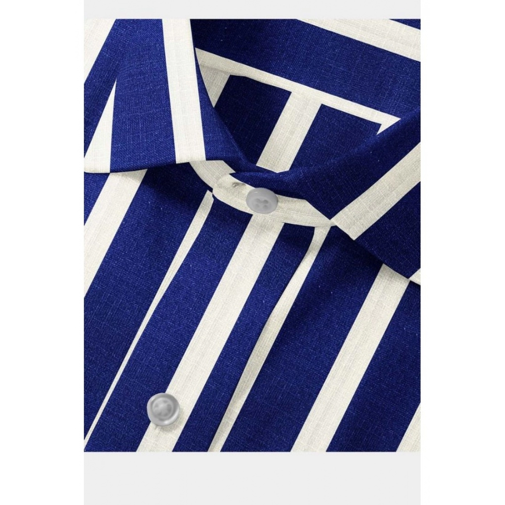Generic Men's Cotton Blended Striped Full Sleeve Shirt (White-Blue) - Image 2