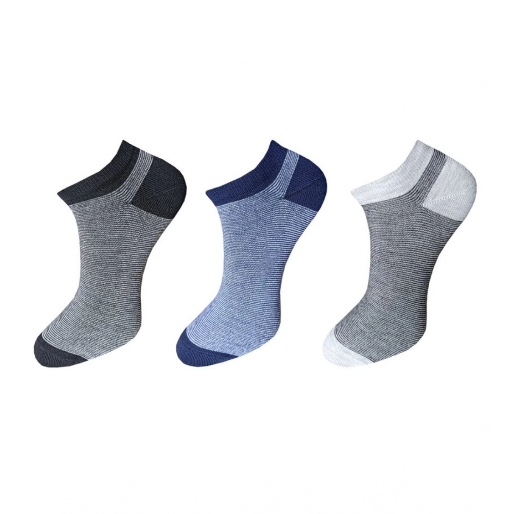 Generic 3_Pair Set Unisex Casual Cotton Striped Ankle Length Socks (Multicolor)