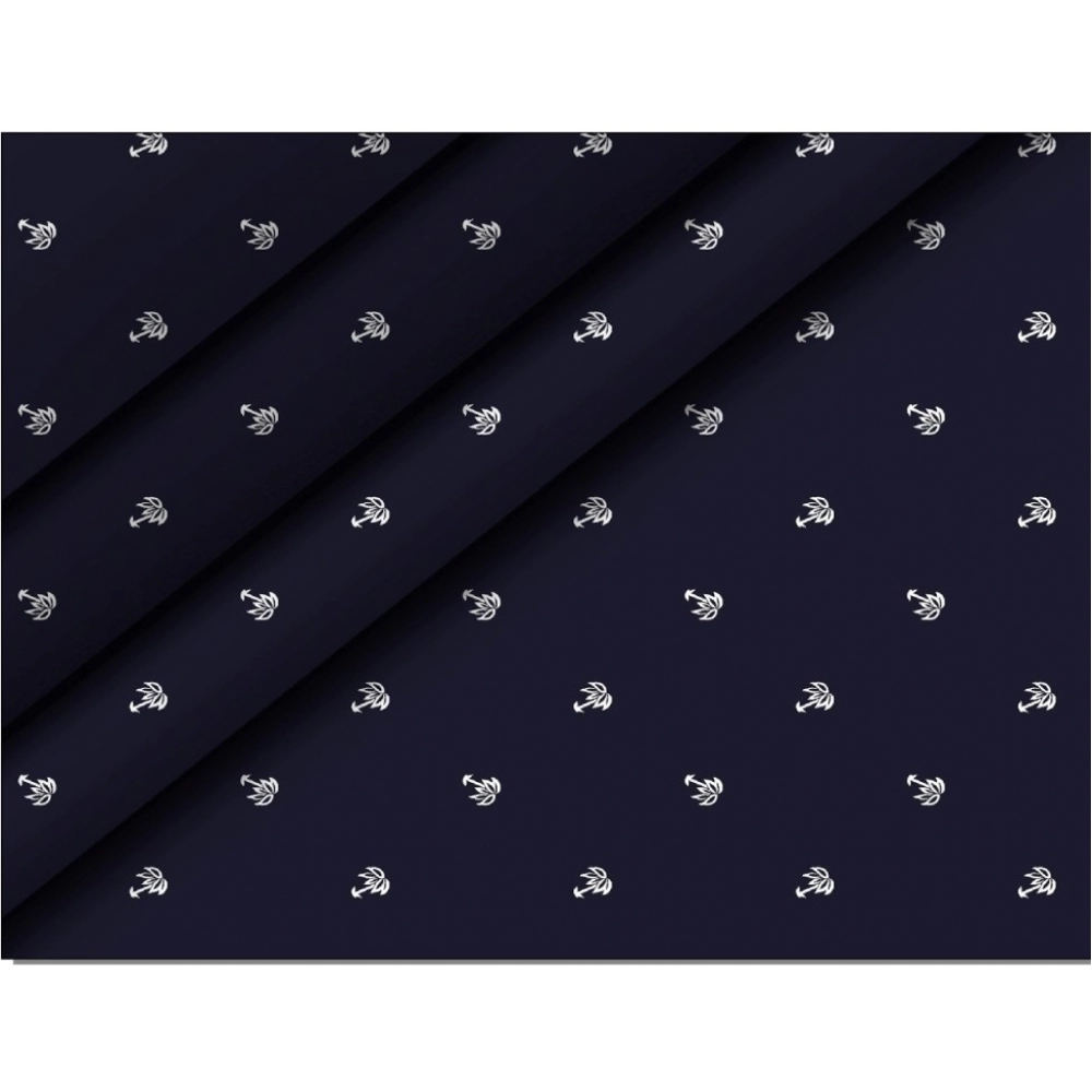 Generic Men's Casual Floral Printed Cotton Blend Unstitched Shirt Fabric 1.6 Mtrs (Dark Blue) - Image 2