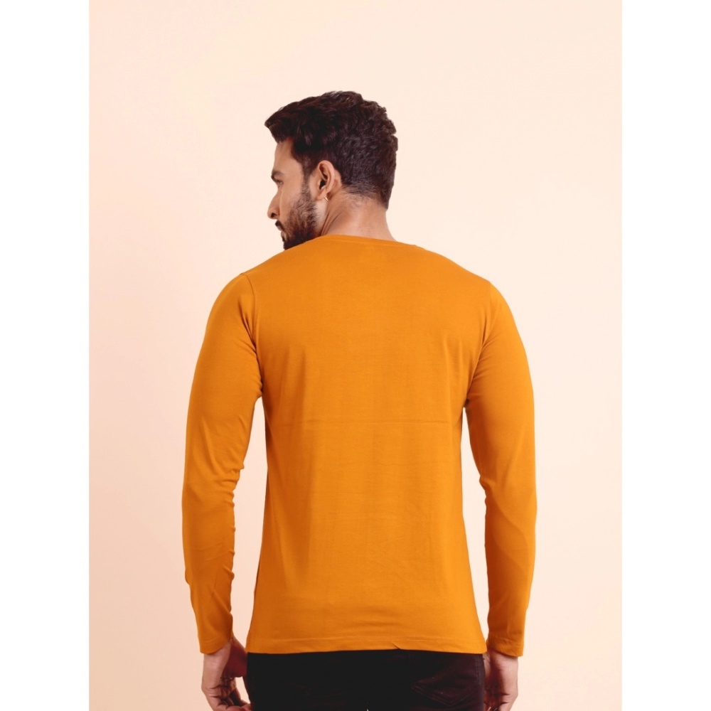 Generic Men's Casual Cotton Solid V Neck Full Sleeve T-Shirt (Mustard) - Image 2