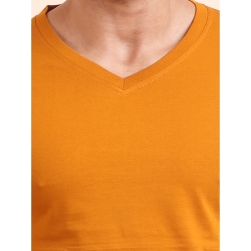 Generic Men's Casual Cotton Solid V Neck Full Sleeve T-Shirt (Mustard) - Image 6