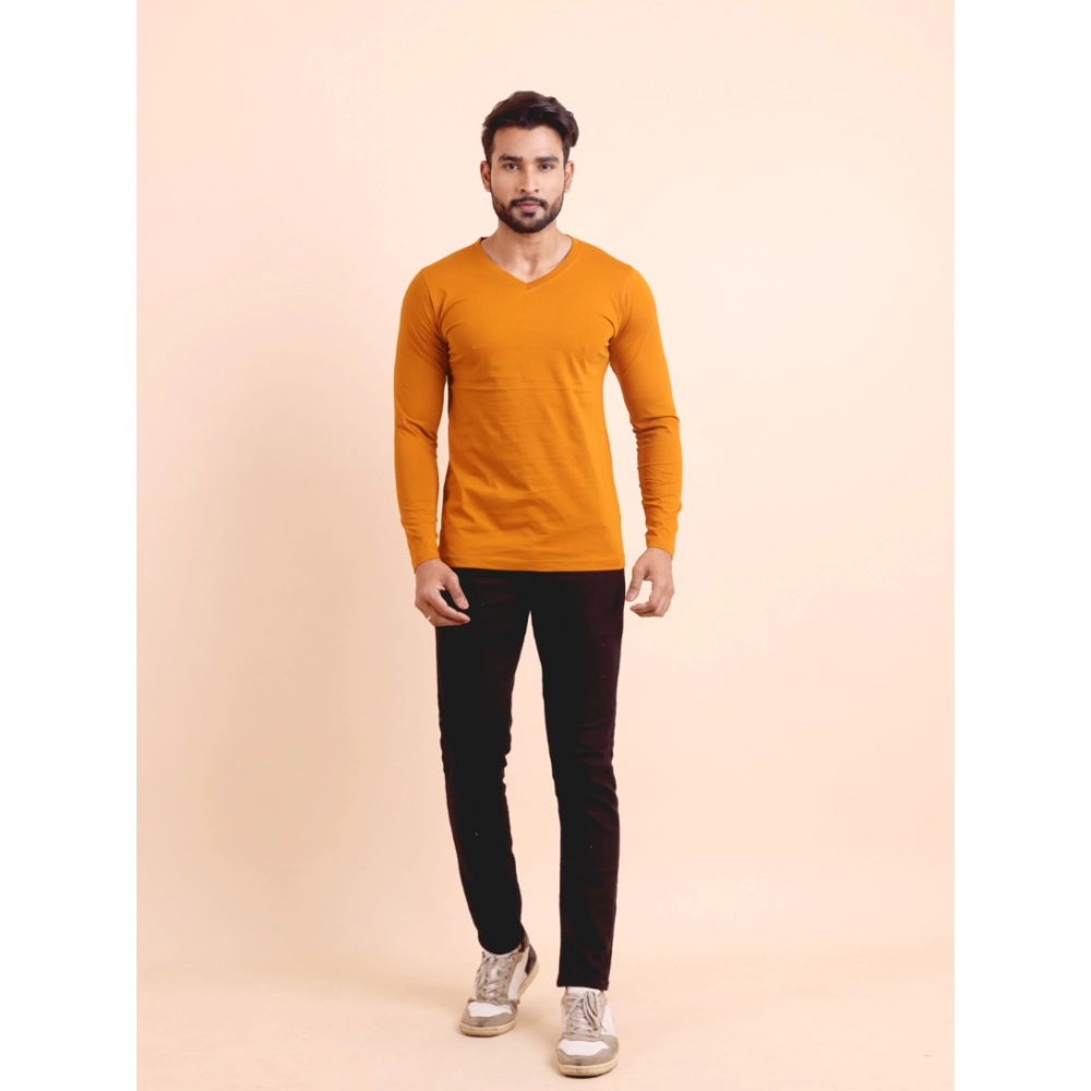Generic Men's Casual Cotton Solid V Neck Full Sleeve T-Shirt (Mustard) - Image 7