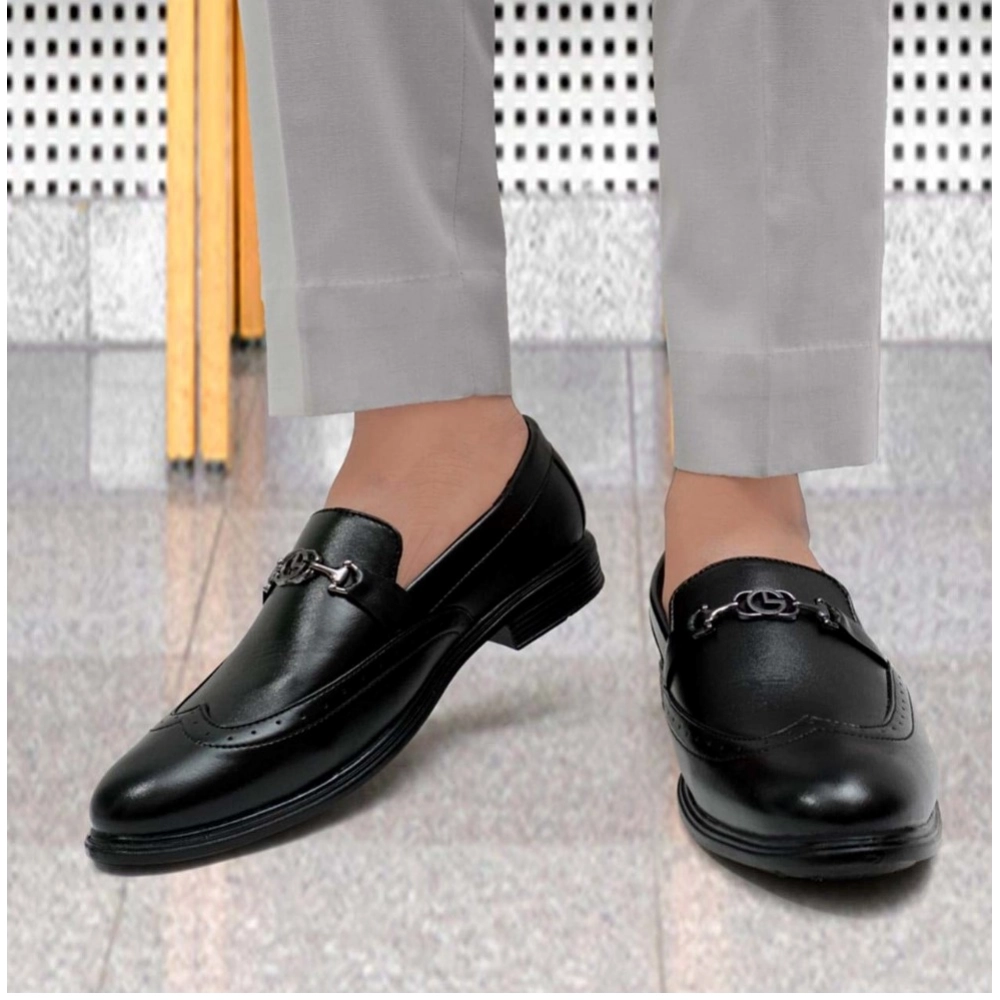 Generic Men's Casual Faux Leather Solid Slip-on Formal Shoes (Black) - Image 5