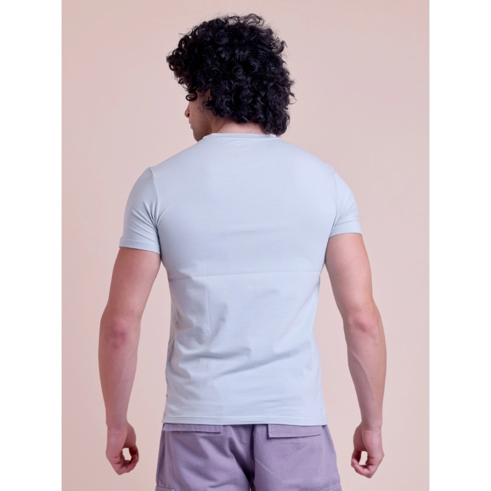 Generic Men's Casual Cotton Solid Half Sleeve Round Neck T-Shirt (Grey) - Image 3