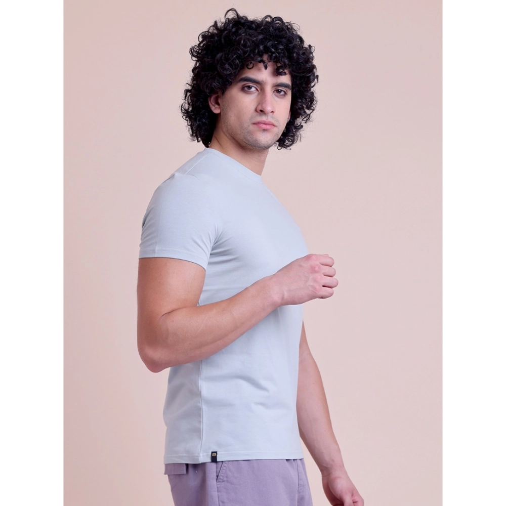 Generic Men's Casual Cotton Solid Half Sleeve Round Neck T-Shirt (Grey) - Image 4