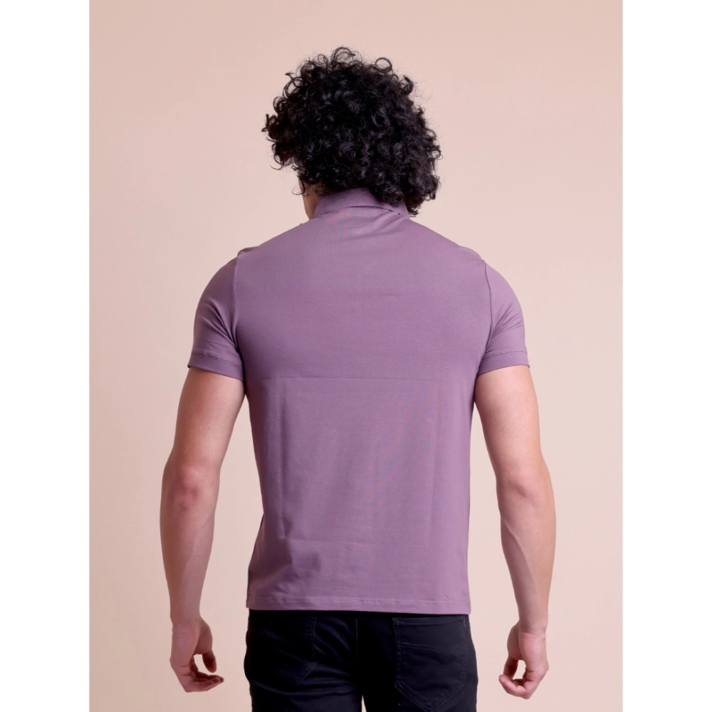 Generic Men's Casual Cotton Solid Half Sleeve Polo Neck T-Shirt (Berry) - Image 3