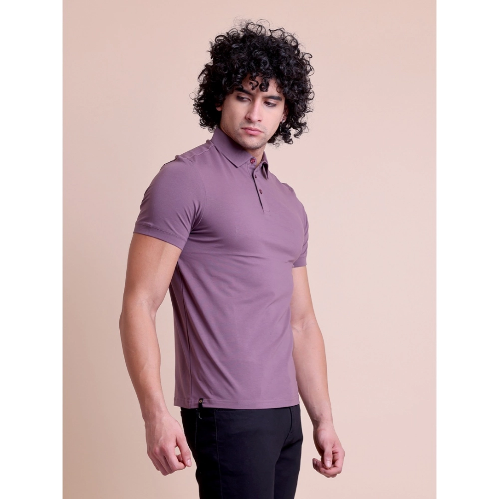 Generic Men's Casual Cotton Solid Half Sleeve Polo Neck T-Shirt (Berry) - Image 4