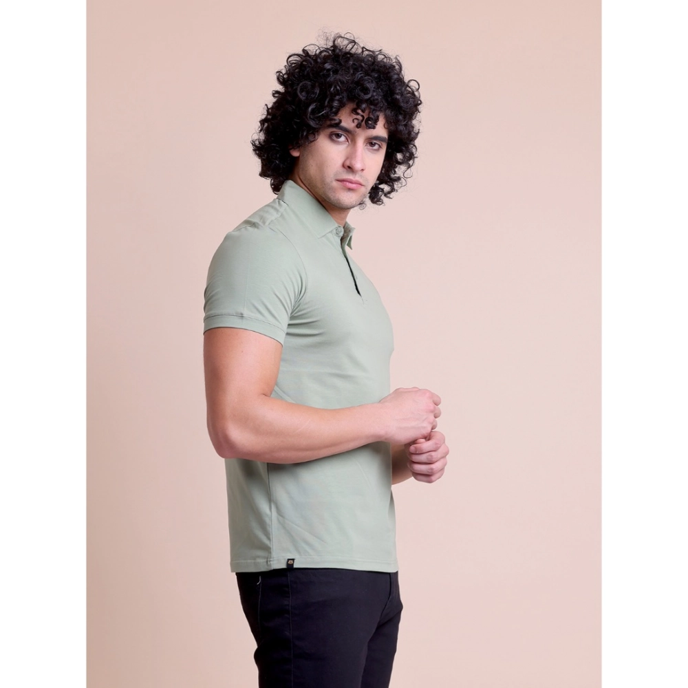Generic Men's Casual Cotton Solid Half Sleeve Polo Neck T-Shirt (Newsage) - Image 4