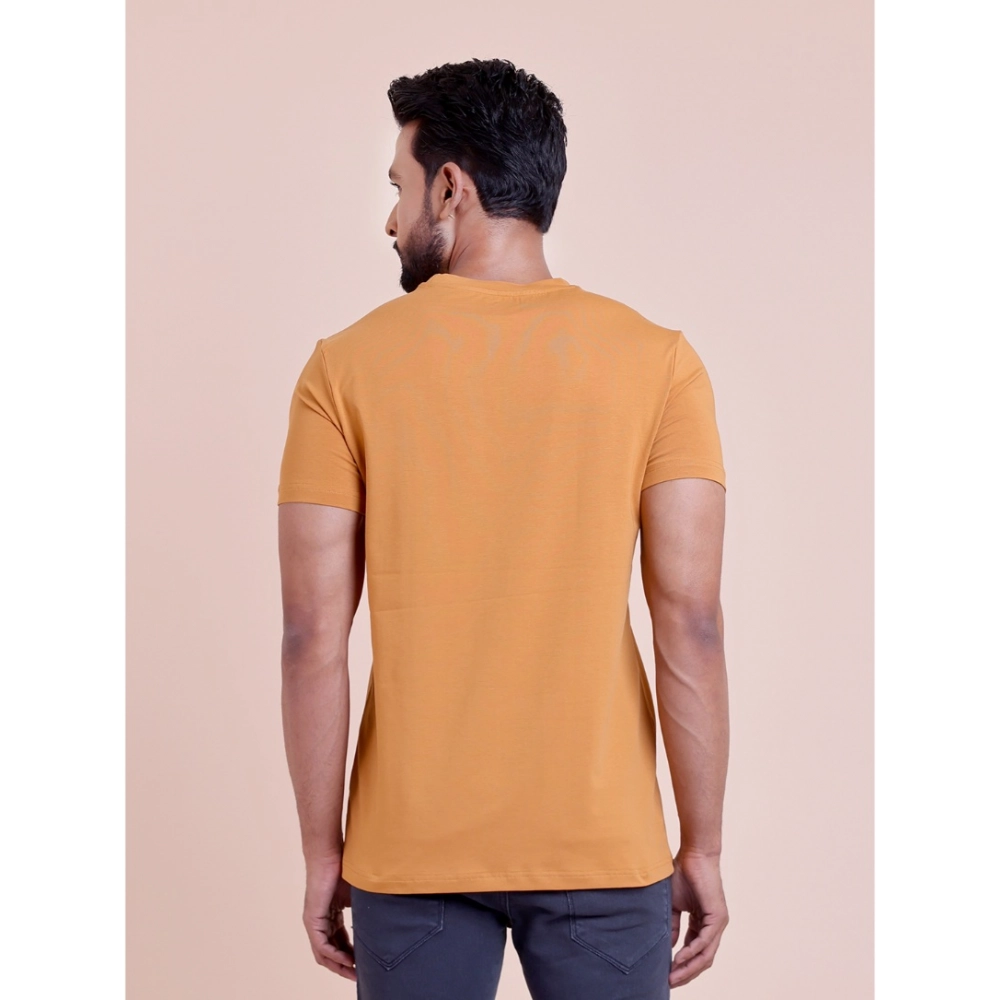 Generic Men's Casual Cotton Solid Half Sleeve Round Neck T-Shirt (Brown) - Image 3