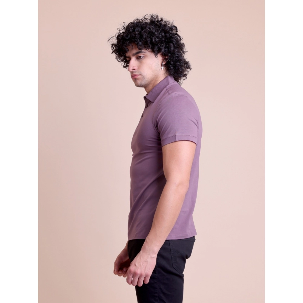 Generic Men's Casual Cotton Solid Half Sleeve Polo Neck T-Shirt (Berry) - Image 5