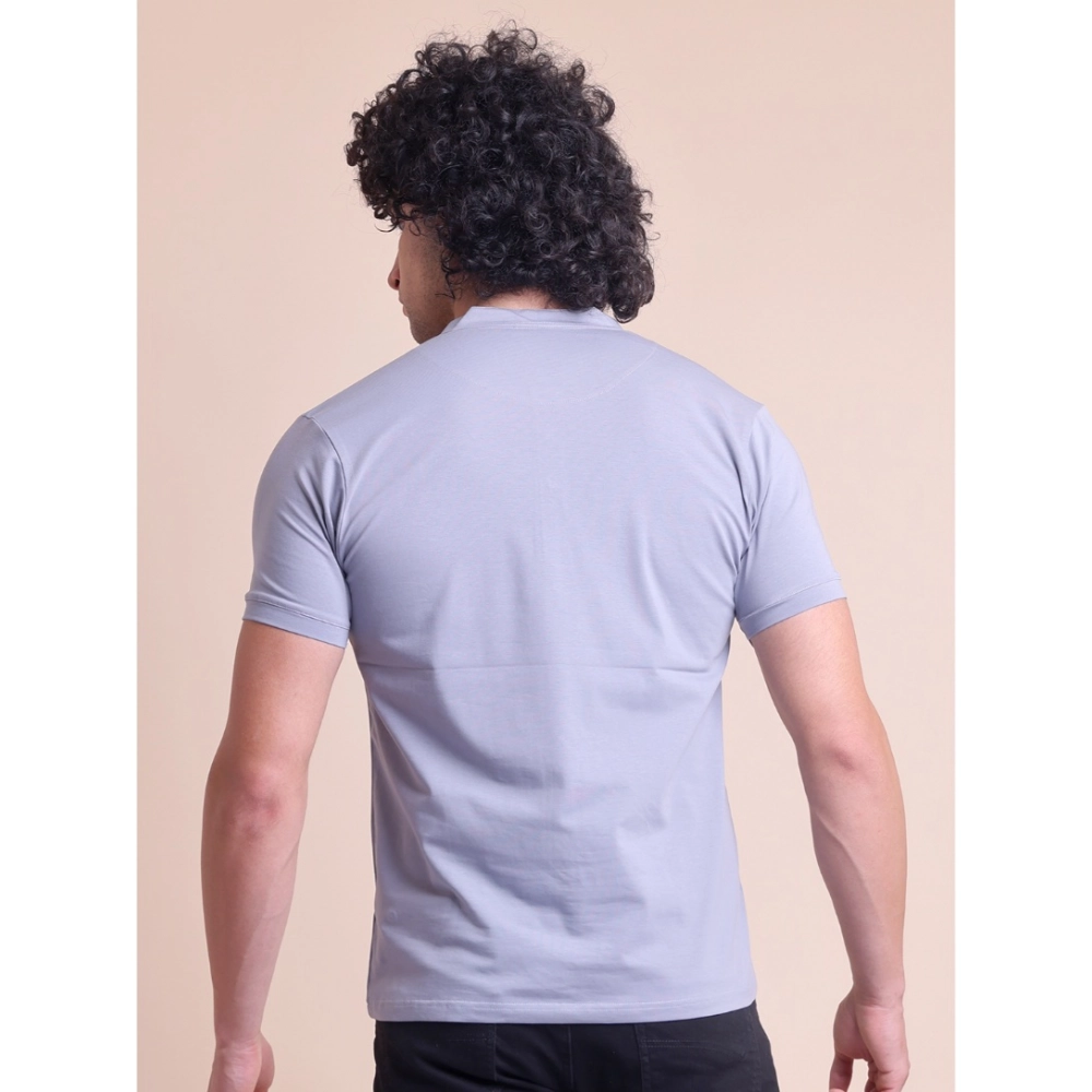 Generic Men's Casual Cotton Solid Half Sleeve Mandarin Collar T-Shirt (Teegrey) - Image 3