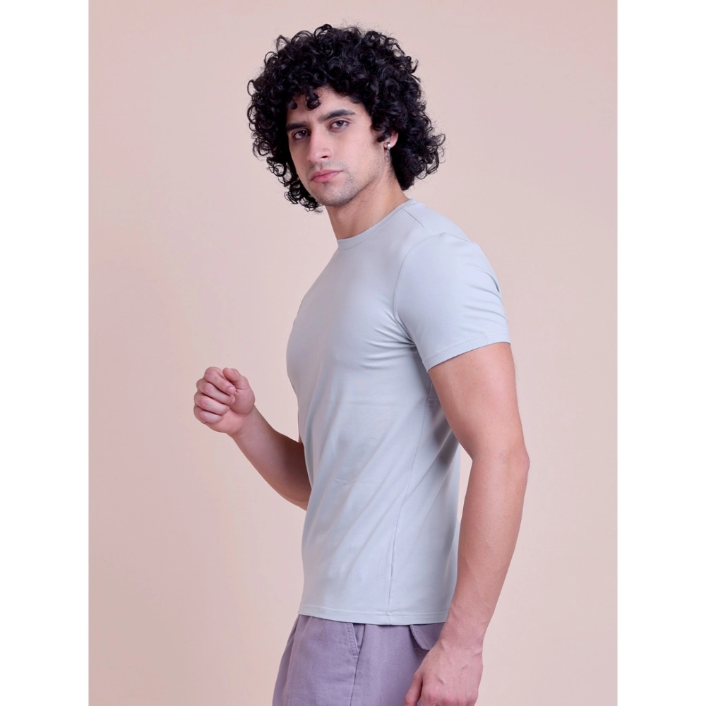 Generic Men's Casual Cotton Solid Half Sleeve Round Neck T-Shirt (Grey) - Image 5