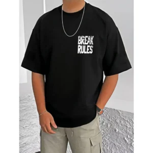 Generic Men's Casual Cotton Blend Printed Round Neck Half Sleeve T-Shirt (Black)