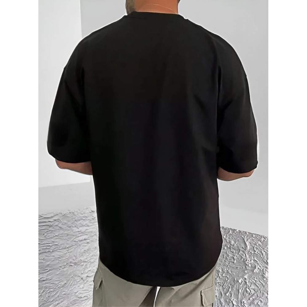 Generic Men's Casual Cotton Blend Printed Round Neck Half Sleeve T-Shirt (Black) - Image 4