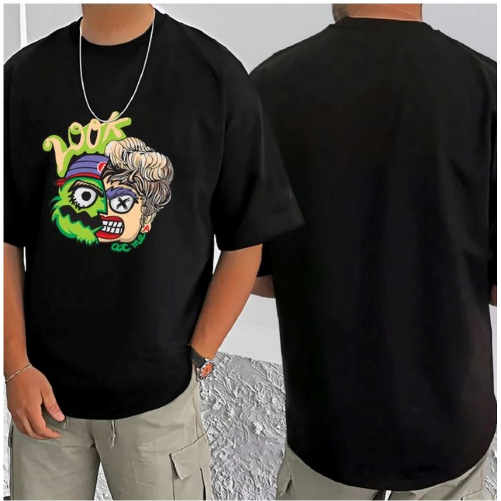 Generic Men's Casual Cotton Blend Printed Round Neck Half Sleeve T-Shirt (Black) - Image 3