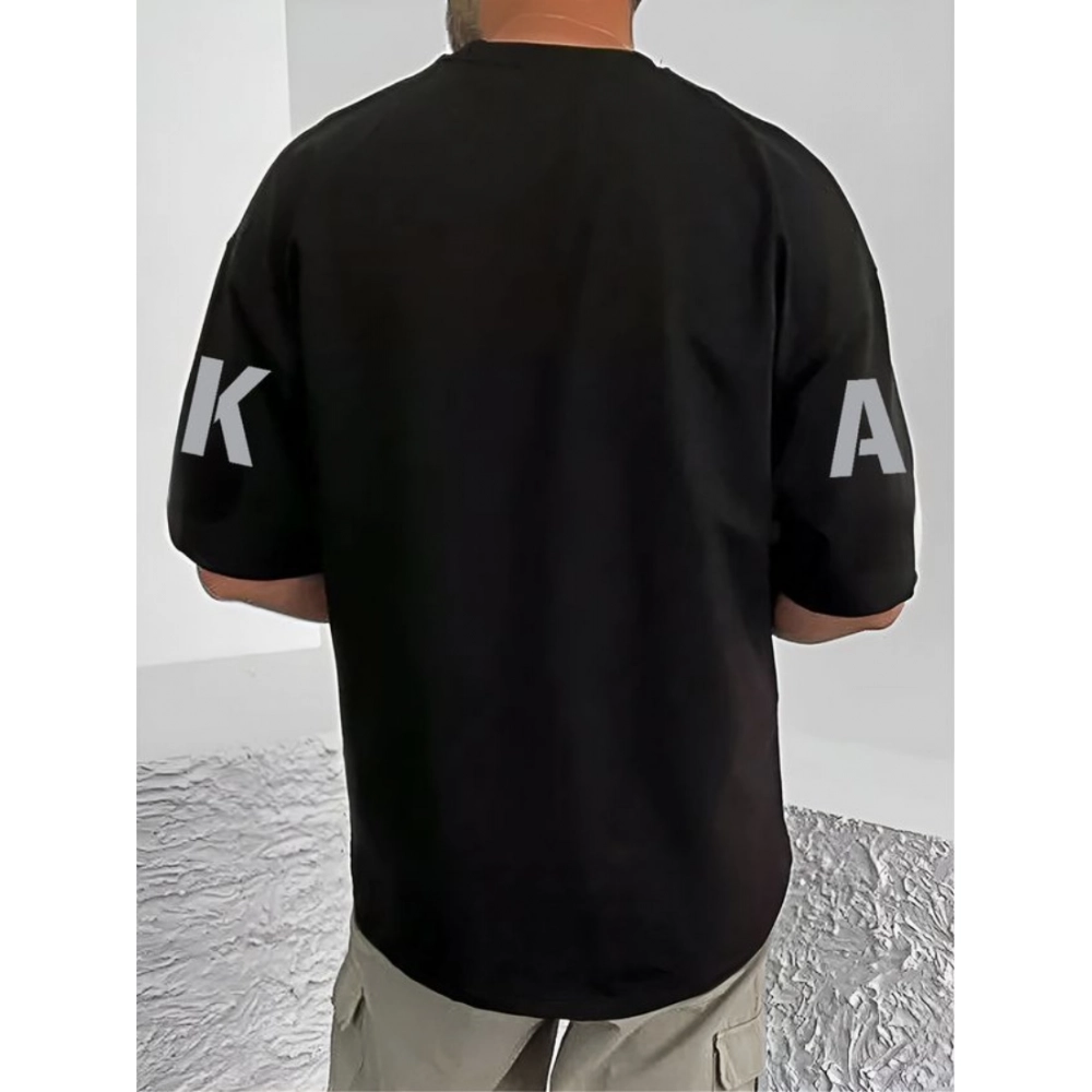 Generic Men's Casual Cotton Blend Printed Round Neck Half Sleeve T-Shirt (Black) - Image 4