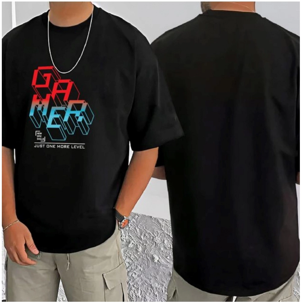 Generic Men's Casual Cotton Blend Printed Round Neck Half Sleeve T-Shirt (Black) - Image 3