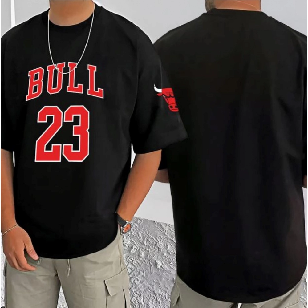 Generic Men's Casual Cotton Blend Printed Round Neck Half Sleeve T-Shirt (Black) - Image 3