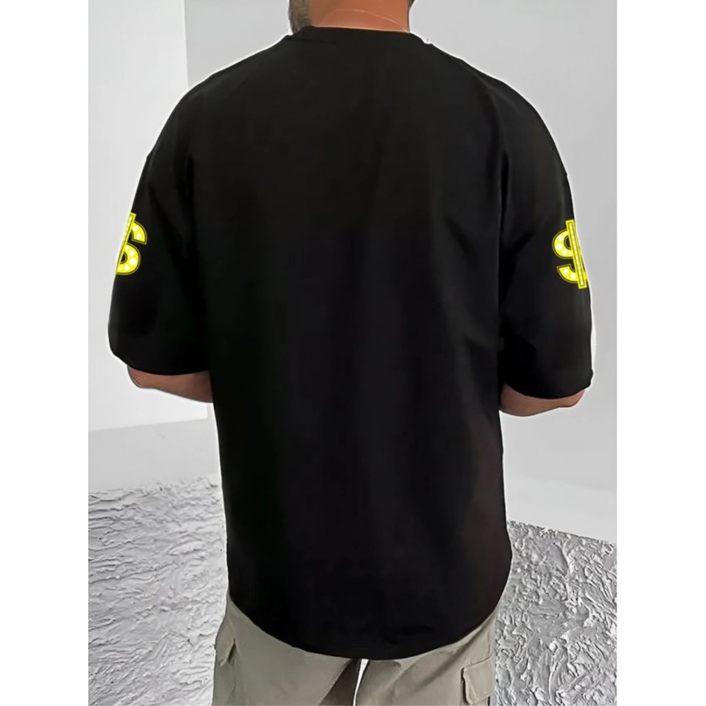 Generic Men's Casual Cotton Blend Printed Round Neck Half Sleeve T-Shirt (Black) - Image 4