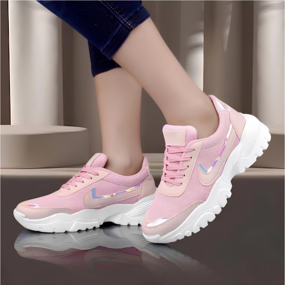 Generic Women's Casual Mesh Printed Lace-Ups Shoes (Pink) - Image 3