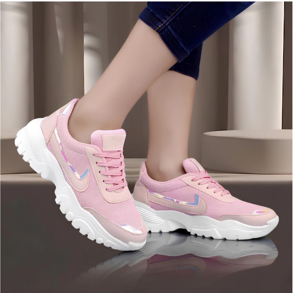 Generic Women's Casual Mesh Printed Lace-Ups Shoes (Pink) - Image 4