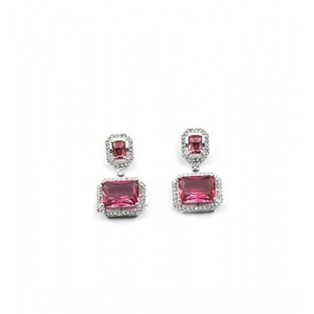 Generic Women's Brass Silver Plated Drop Earrings (Red) - Image 4