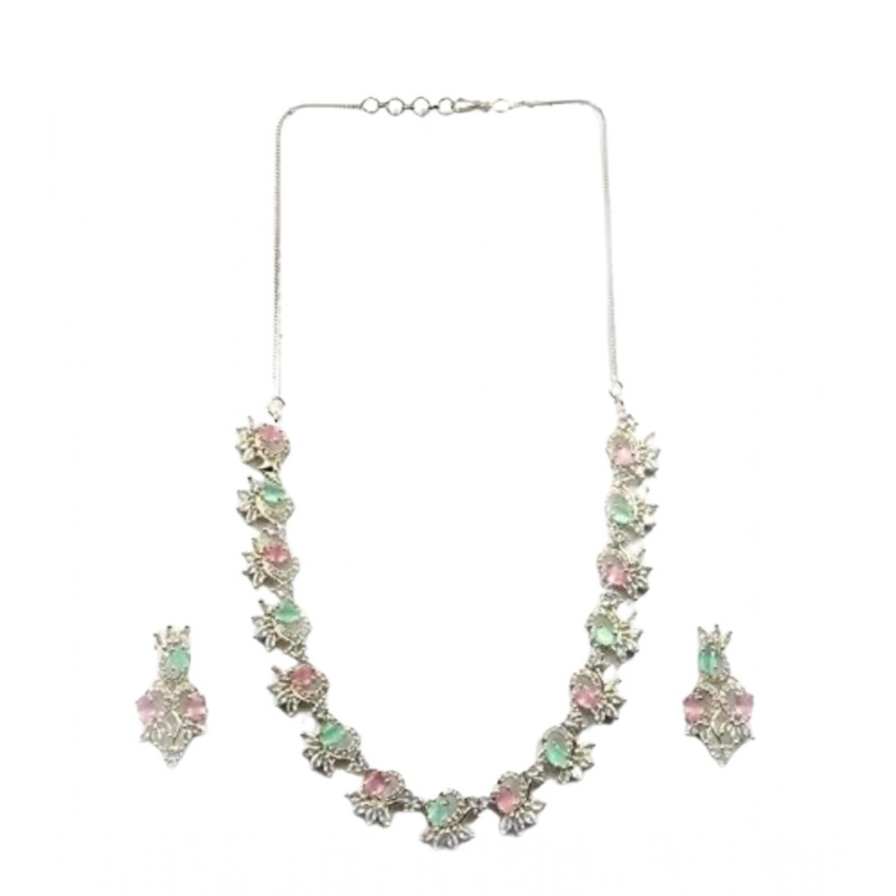 Generic Women's Brass Silver Plated Necklace set (Multicolor) - Image 4