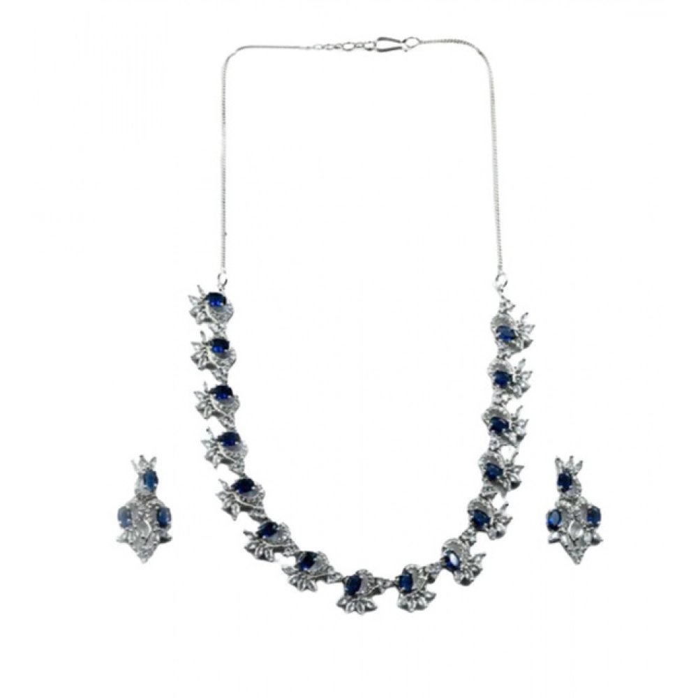 Generic Women's Brass Silver Plated Necklace set (Blue) - Image 4